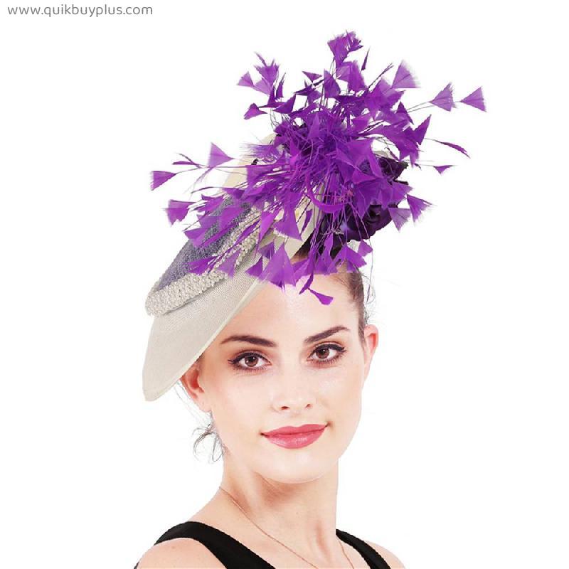 Derby Kenducky Big Flower Fascinators Women Hats Party Dinner Feathers Headpiece With Hair Bands Accessories