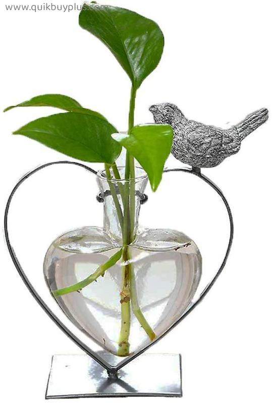 Desktop Glass Vase, Creative Bird With Heart Planter Vase, Glass Vases For Plants, Plant Terrarium Stand For Modern Office Home Decorations, 1pack [no