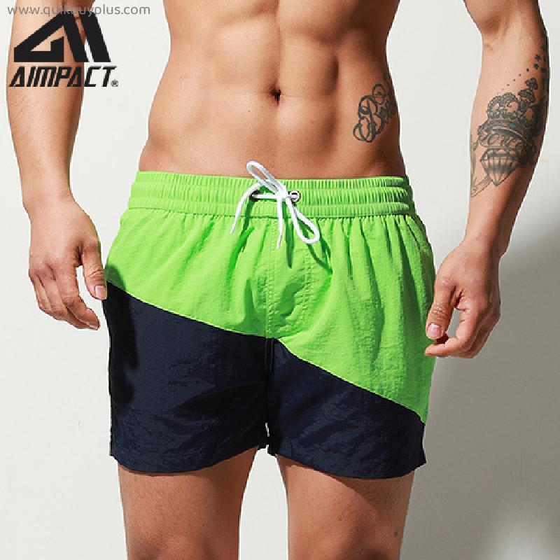 Desmiit Fast Dry Men's Board Shorts with Lining Sexy Patchwork Drawstring Surf Swim Trunks Male Holiday Transparent beach pants