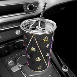 Diamond Car Ornament Bling Auto Rhinestone Water Bottle Stainless Steel Coffee Cup 500ml Home Office Car