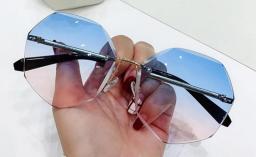 Diamond Cut-edge Sunglasses Ladies Metal Polygon Rimless Sunglasses Outdoor Sunscreen Sunglasses