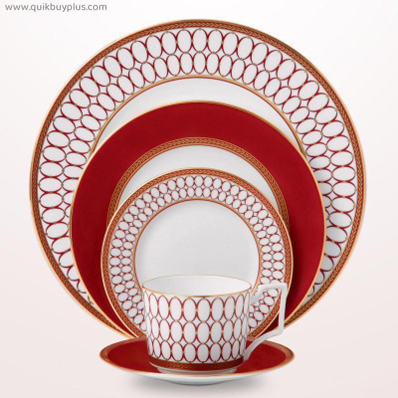Dinnerware sets , dinner plates bone china , 5piece dinnerware service for 4 , kitchen plates and bowls set, plates and bowls sets,suitable for family dinners red