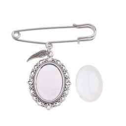 Diy Brooch Wedding Charms Lace Frame Oval Glass Cabochon Photo Frame Pins with Pendant Suitable for Holiday Craft Use