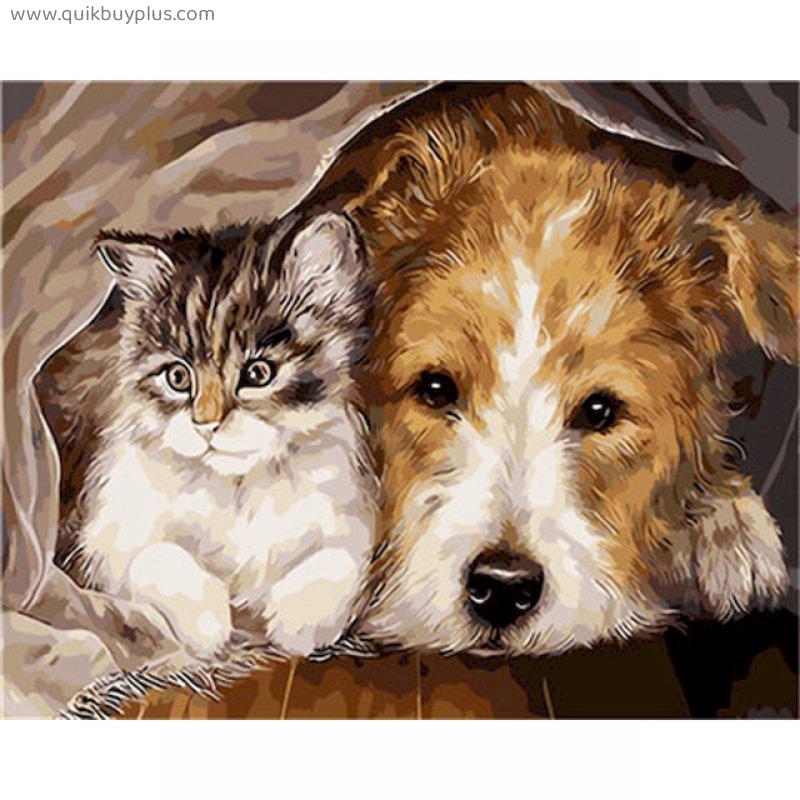 Diy Oil Painting by Numbers Animals Paint by Numbers on Canvas Dog and Cat Draw Number Decor