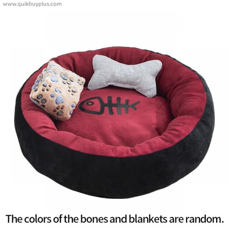 Dog Bed Round Warm Velvet Soft Sleeping Bed for Dog Kennel Blanket with Pillow Pet Sofa Mat Cushion Sofa Pets Supplies