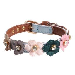 Dog Collar Cute Shiny Diamonds Leather Flower Pet Adjustable Metal D-ring Collars For Small Medium Dogs Chihuahua