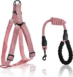 Dog Harness with Handle, Easy Walking No Pull Step in Puppy Harnesses and Leash Set, Adjustable Buckle Heavy Duty Pet Halter Lead Vest for Small Medium Dogs Large Breed, Outdoor Training, Pink L