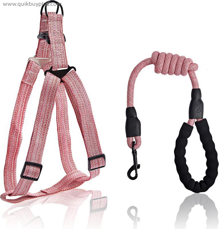 Dog Harness with Handle, Easy Walking No Pull Step in Puppy Harnesses and Leash Set, Adjustable Buckle Heavy Duty Pet Halter Lead Vest for Small Medium Dogs Large Breed, Outdoor Training, Pink L