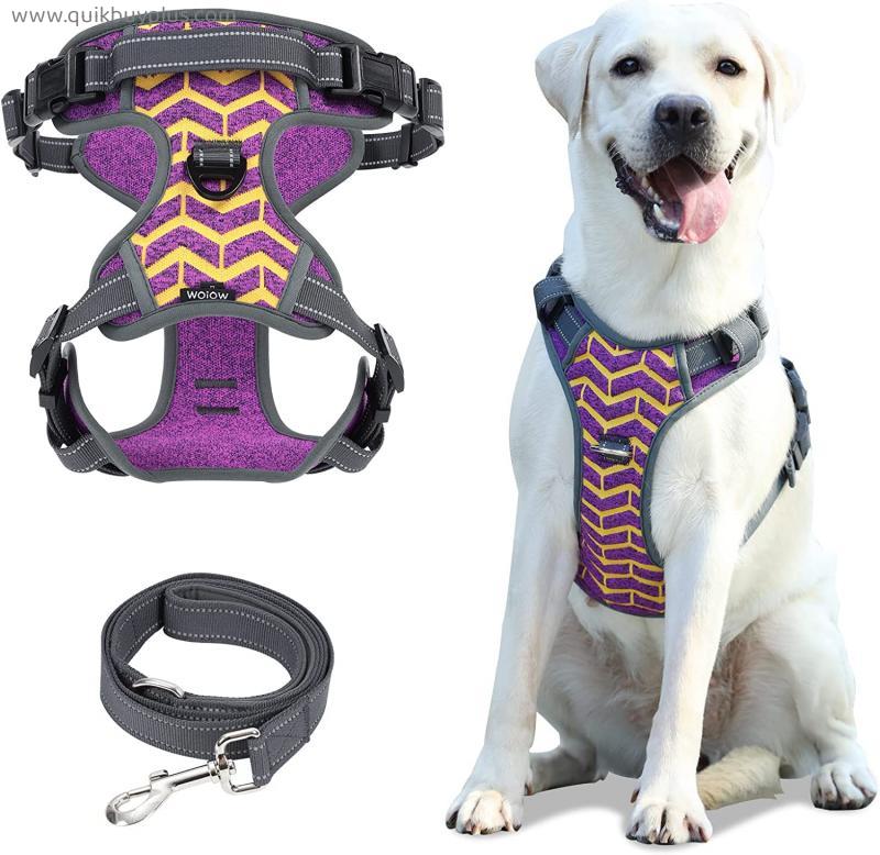 Dog Harness with Rope, 2 Layer Knitted Fabric, No Pull Adjustable Easy Control, Reflective Non-Suffocation Dog Vest Harness