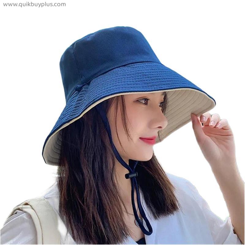 Double-sided Foldable Bucket Hat for Women Girls Summer Sun Hat Visor Fisherman Cap Anti-UV Wide Brim Sunscreen Hats  Caps