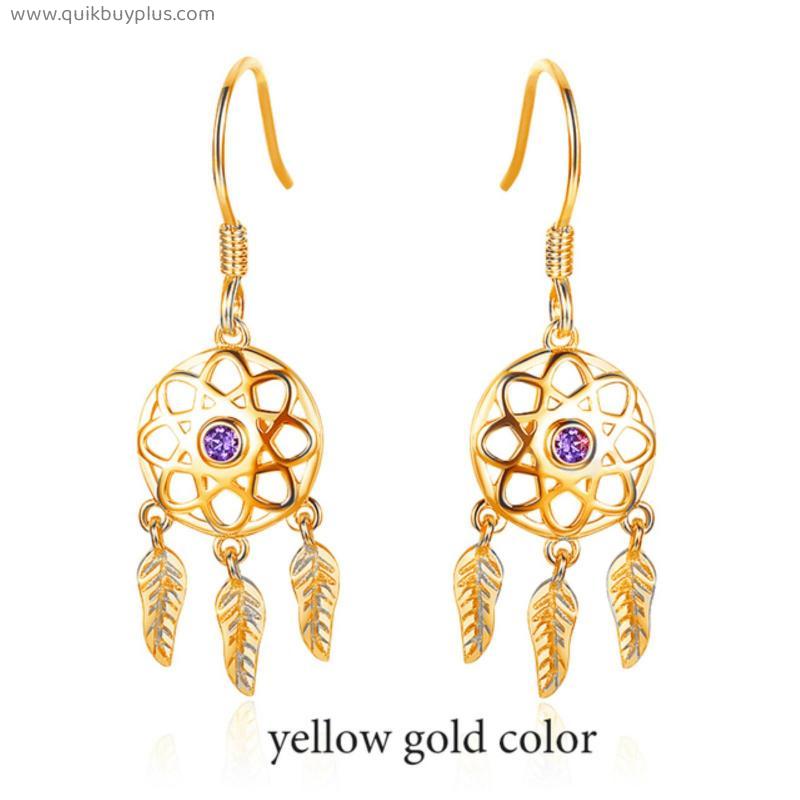 Dream Catcher Drop Earring for Women  925 Sterling Silver Bulgaria Jewelry Yellow Rose Gold Purple CZ Statement Earrings