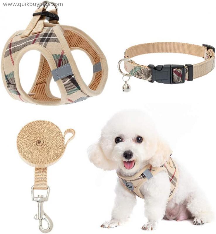 EXPAWLORER Dog Harness and Leash - Dog Collar and Leash for Medium Dog - Classic Plaid Dog Vest Harnesses No Pull, Adjustable Escape Proof for Outdoor Walking