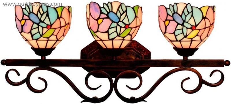 EYHLKM Tiffany Wall Lamps European Style Pastoral Night Light Double Head Wall Mounted Lamp Dimmable Handmade Stained Glass Lampshade Metal Base Bedroom Stair Corridor Garden Galleries