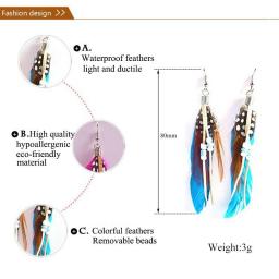 Earrings For Women Dangle Long Earrings Feather Drop Earrings Seed Beads Vintage Jewelry