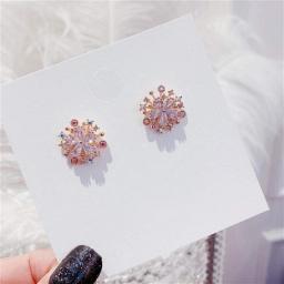 Earrings Women Studs Fashion Sweet Women Earrings Joker Contracted Fine Crystal Flowers Shiny Stud Earrings