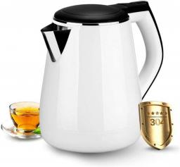 Electric Kettle, 1.3L Double Wall Cold Touch Teapot, 1800w Fast Boil Water Filter Kettle, Stainless Steel Inner Tank, Auto Shut Off and Overheat Protection, Bpa Free, White