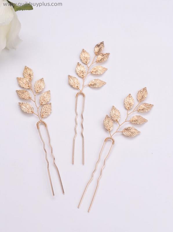 Elegant Golden Hair Pins Banquet Headwear Vintage Leaf Headdress Minimalist Wedding Hair Metal Accessories