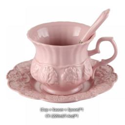 Elegant Pink Ceramic Tea Set Retro Porcelain Tea Cup Pot British Floral Teapot Mug Cafe Teatime Coffee Cup Dropshipping