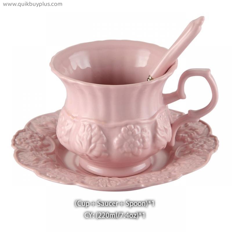 Elegant Pink Ceramic Tea Set Retro Porcelain Tea Cup Pot British Floral Teapot Mug Cafe Teatime Coffee Cup Dropshipping