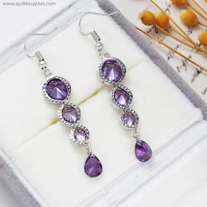 Elegant Purple Color Zircon Dangle Earrings for Women Fashion Shiny Personality Earring Wedding Party Jewelry Gifts