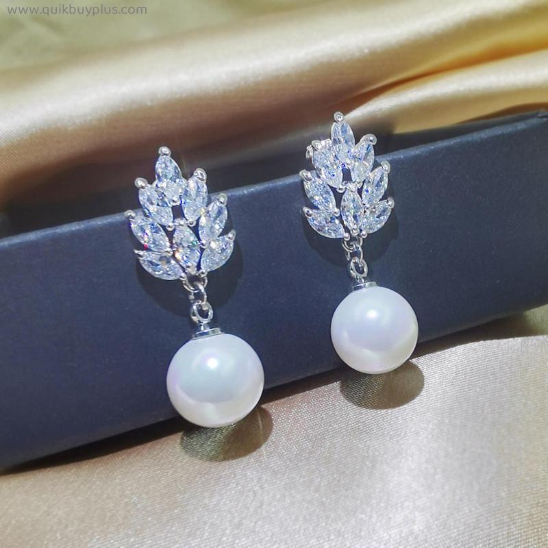 Elegant Silver Cubic Zirconia Perles Mabe Drop Clip on Earrings Without Piercing Puncture Ear Clips for Women Wedding Jewelry