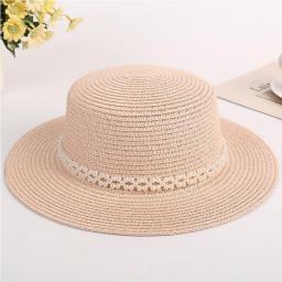 Elegant Women's Summer Hat Pearl Decoration Sun Protection Cap Female Flat Top Wide Brim Foldable Straw Hat Beach Hat Sun Hats