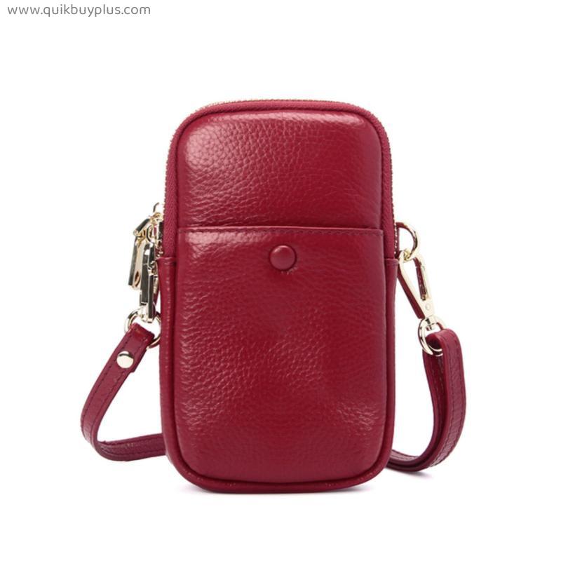 Ellovado Genuine Leather Crossbody Bag Women Coin Purse Mobile Phone Bag Lady Zipper Shoulder Bag Adjustable Strap Phone Purse