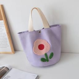 Embroidered Canvas Tote Bag Student Large Capacity Lunch Box Bento Bag Go Out Tote Bag Suitable for Beach, Grocery Store