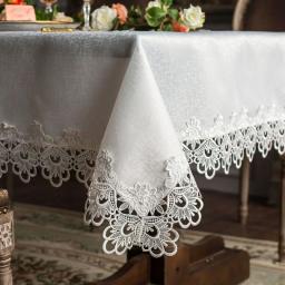 Embroidered Tablecloth White Lace Dining Table Chair Cloth Hollow Lace Coffee Table Cloth TV Cabinet Dust Cloth