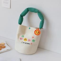 Embroidered flower canvas bag armpit bag bucket bag small cloth bag cute school hand bag ladies children student gift