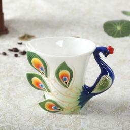 Enamel Porcelain Peacock Coffee Cup and Saucer Set Teacup Mugs Coffee Cups Cute  Coffee Mugs