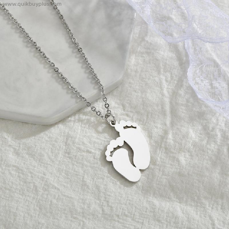 Engraving Lovely Baby Foot Necklace For Women Gold Stainless Steel Footprint Necklaces Custom Name Necklaces Mother's Day Gifts