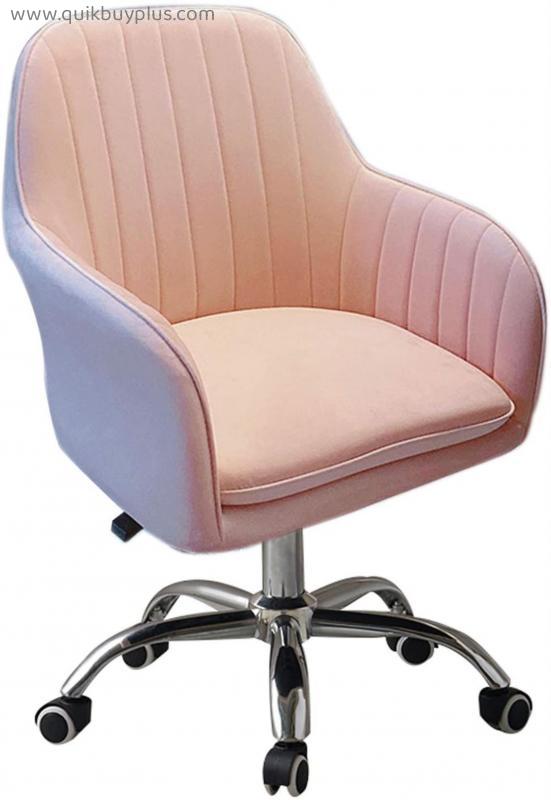 Ergonomic Desk Chair Office Chair Ergonomic Computer Chair Adjustable Height Swivel Chair, Low Back Velvet Office Chair with Upholstered for Study Room and Bedroom - Pink