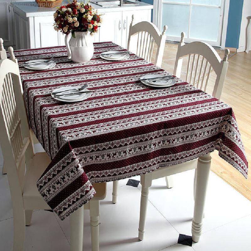 Ethnic Style Bohemia Tablecloth Red Snowflakes Elk Christmas Tree Washable Linen Cotton Home Dining Table Cloth