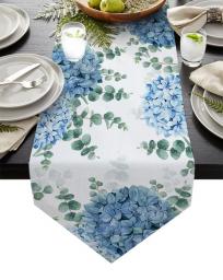 Eucalyptus Leaves Hydrangea Table Runners Festival Party Tablecloths Wedding Decoration Table Cover Cotton Linen Table Runner