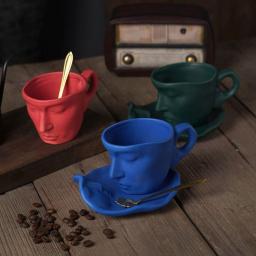 European Creative Ceramic Coffee Cup Sculpture Couple Mug 260ml Matte Coffee Mugs and Saucer Set