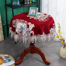 European Round Chenille Table Cloth Red Thicken Tablecloths Household Rectangular Dustproof tablecloth decoration