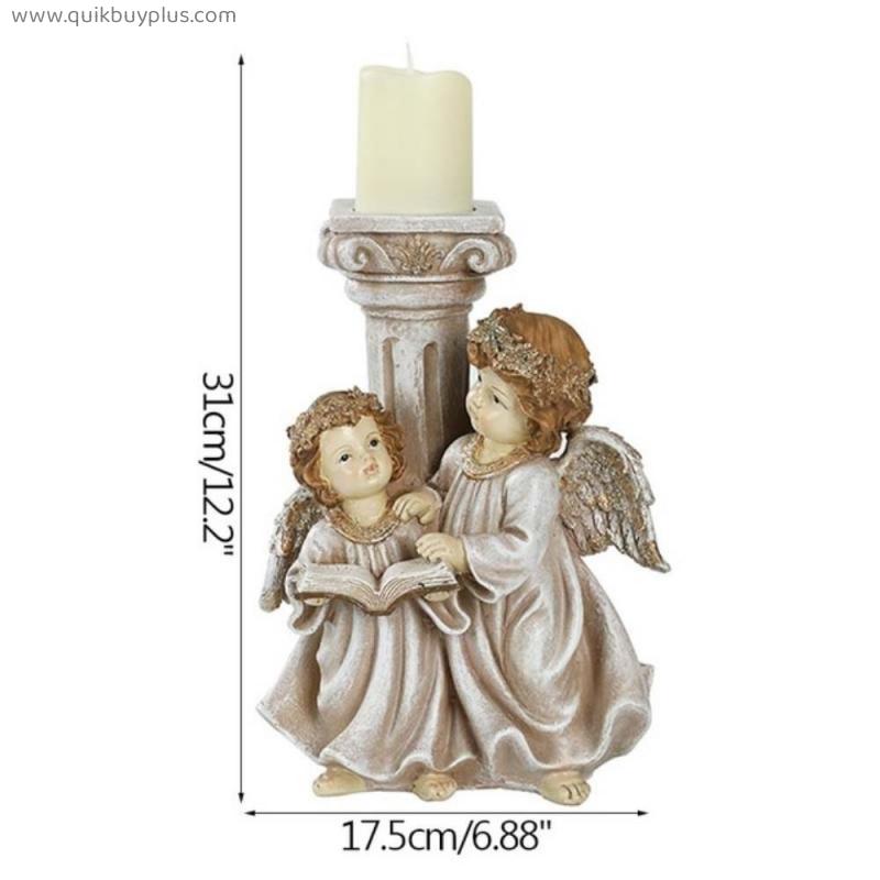 European Vintage Angel Candle Holder Retro Figurines Resin Figurines Home Decoration Artware Candlestick Furnishings Gifts