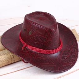 European and American cowboy hat leather with rope leaf print pattern knight hat outdoor hat sun hat men and women hat wholesale