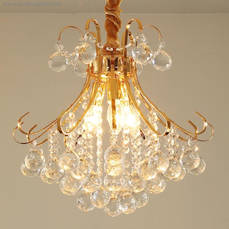 European-style living room dining room decoration chandelier golden wrought iron crystal lamp home porch corridor round small