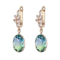 Exquisite Green Color Oval Zircon Dangle Earrings For Women Luxury Romantic Gold Plated Earring Wedding Party Gifts Boho Jewelry