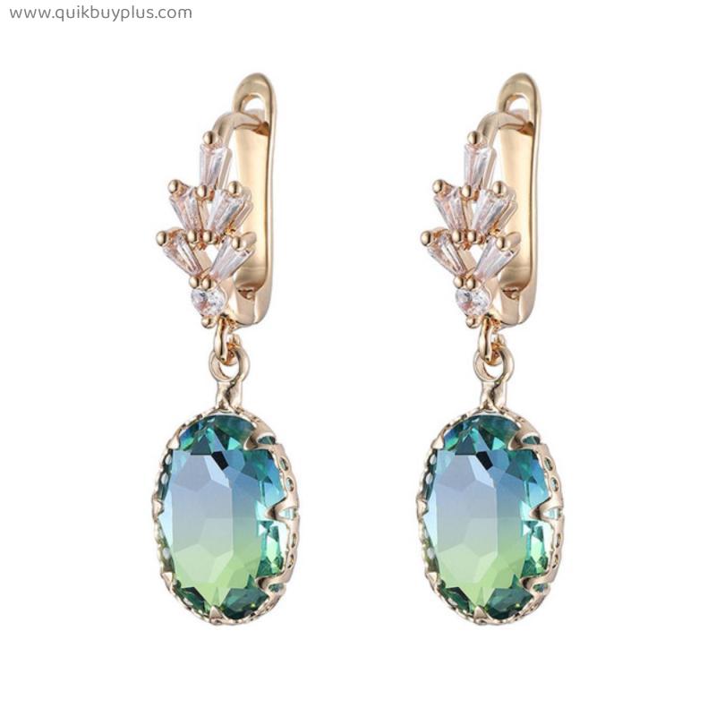 Exquisite Green Color Oval Zircon Dangle Earrings for Women Luxury Romantic Gold Plated Earring Wedding Party Gifts Boho Jewelry