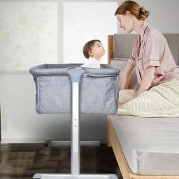 FACAIAU Baby Crib For Newborn Co-Sleeping Bedside Cots For Babies Snuggle Cuddle Mesh Sides With Lockable Safety Wheels Removable Mosquito Sturdy Metal Frame Bedroom (Grey)