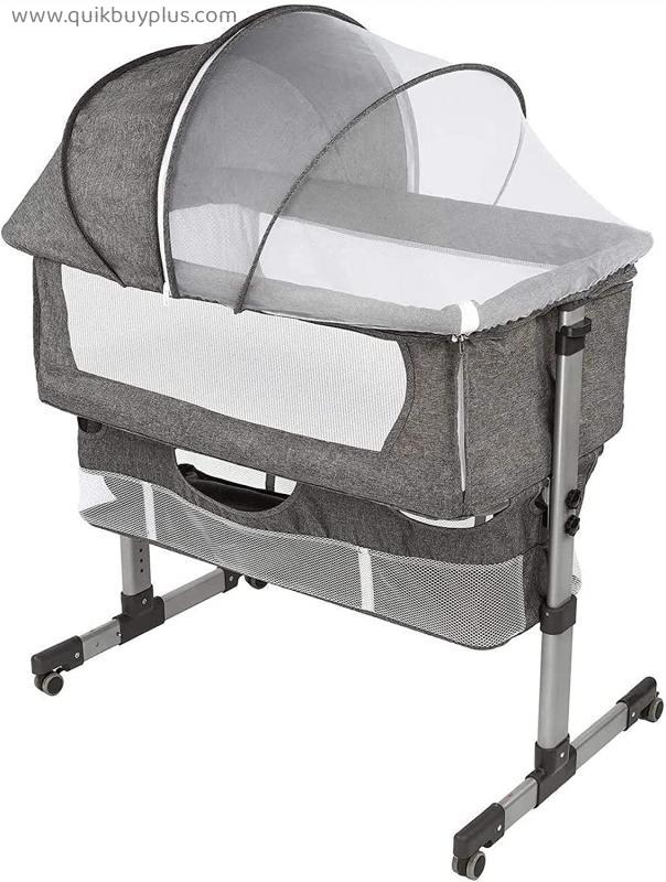 FACAIAU Bedside Sleeper Bedside Crib, Baby Bassinet 3 in 1 Travel Baby Crib Baby Bed with Breathable Net, Adjustable Portable Bed for Infant/Baby(deep Grey)
