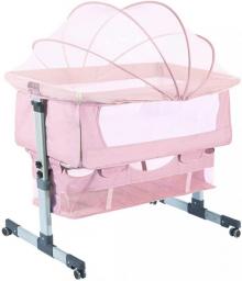 FACAIAU Bedside Sleeper Bedside Cribs, Baby Bassinet 3 In 1 Travel Baby Crib Baby Bed With Breathable Net, Adjustable Portable Bed For Infant/Baby With Detachable Mosquito Net And Mattress,Pink