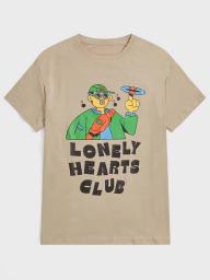 FDSUFDY Men's T-Shirts Guys Cartoon Figure Graphic Tee (Color : Khaki, Size : X-Large)