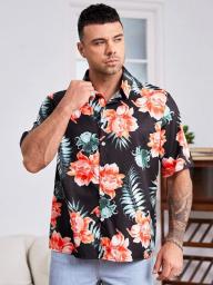 FDSUFDY Men's T-Shirts Men Floral & Tropical Print Shirt (Color : Multicolor, Size : 4X-Large)