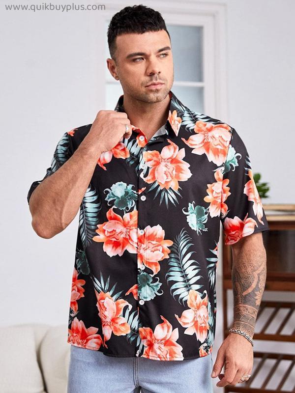FDSUFDY Men's T-Shirts Men Floral & Tropical Print Shirt (Color : Multicolor, Size : 4X-Large)