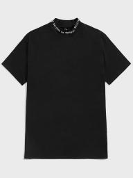 FDSUFDY Men's T-Shirts Men Mock Neck Slogan Tape Tee (Color : Black, Size : XX-Large)