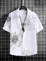 FDSUFDY Men's T-Shirts Men Random Floral Print Shirt Without Tee (Color : White, Size : Small)